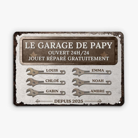 6001EFR1 plaque en metal personnalisee le garage de papy papa avec service gratuit 6001e6lnb_1