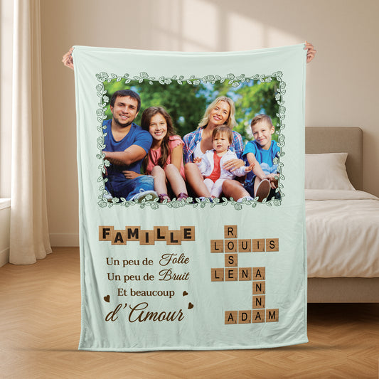 6003BFR2 plaid personnalise avec photo amour de famille avec mots croises 6003b3vzi