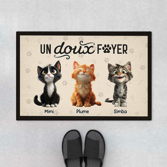 6005DFR1 paillasson personnalise chat notre doux foyer 6005d3vtd