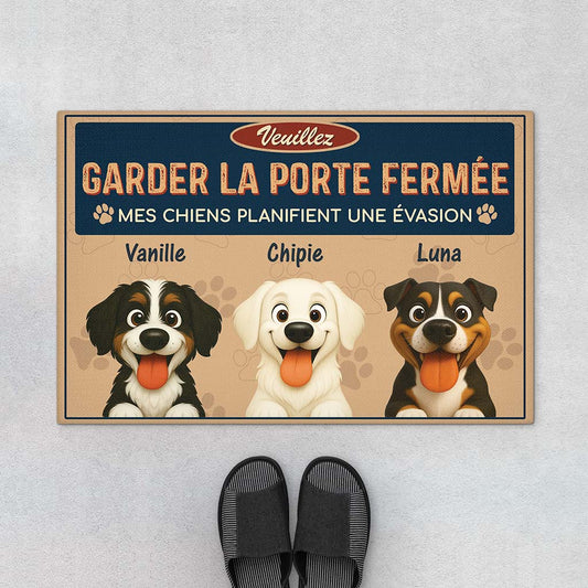 6012DFR1 paillasson personnalise les chiens planifient leur evasion 6012dkt5c