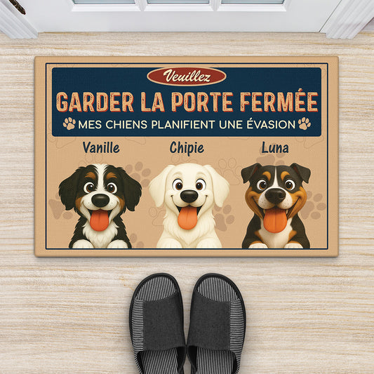 6012DFR2 paillasson personnalise les chiens planifient leur evasion 6012dkt5c