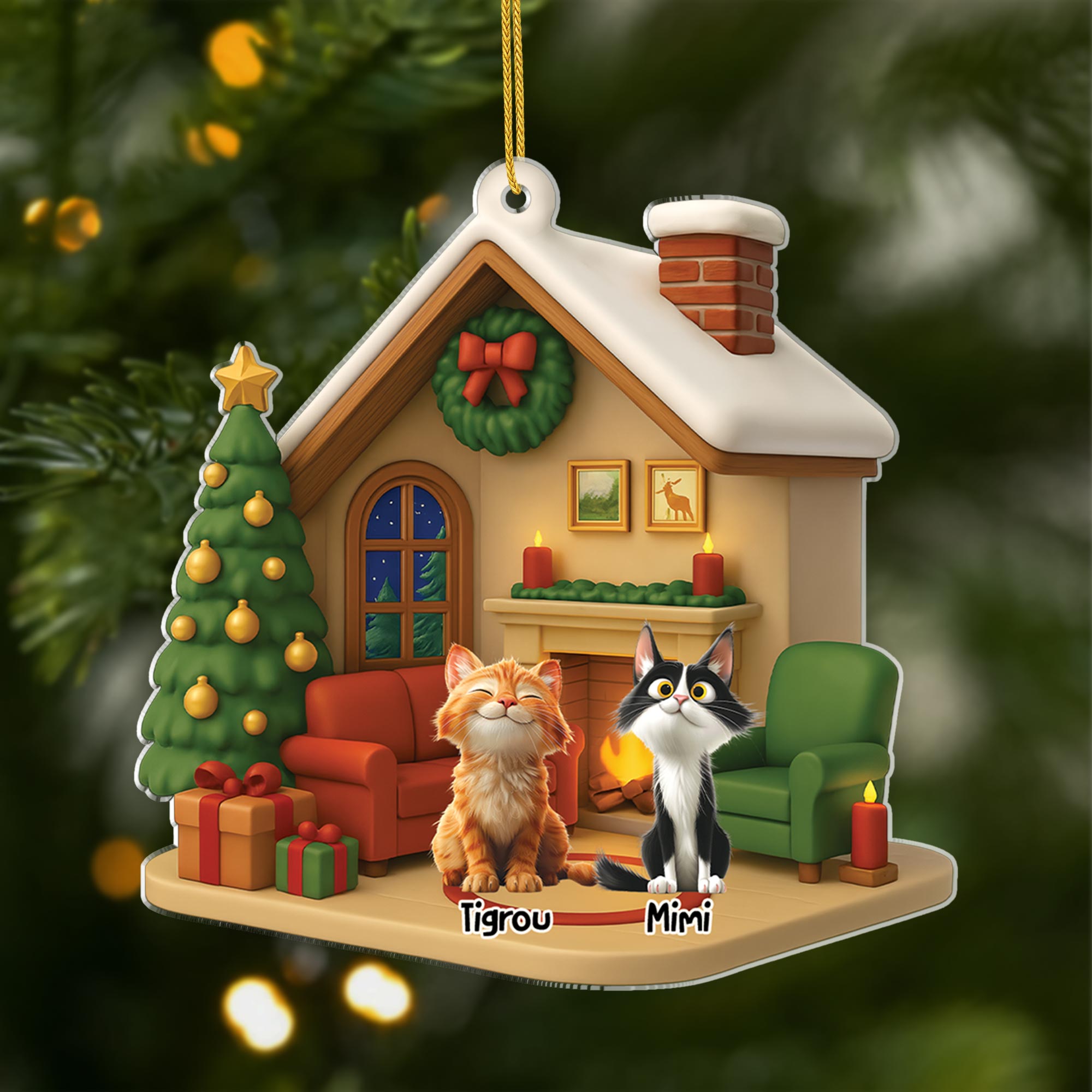 6013OFR1 ornement acrylique personnalise avec chat salon de noel 6013o86ac