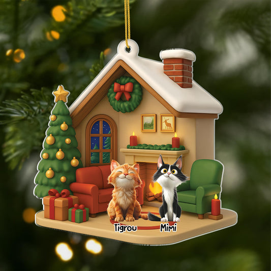 6013OFR1 ornement acrylique personnalise avec chat salon de noel 6013o86ac