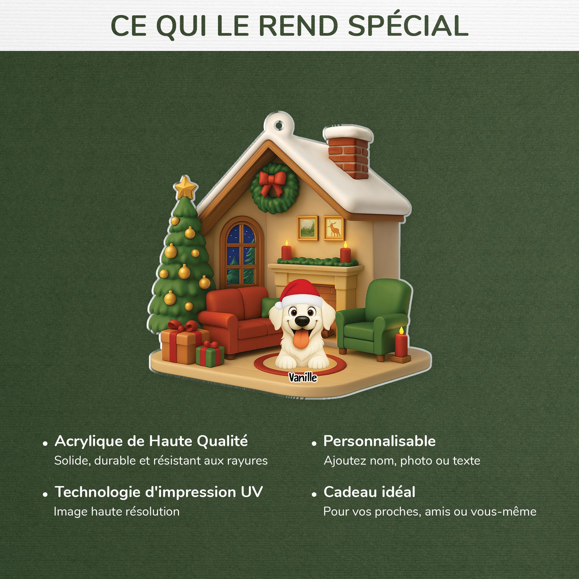 6013OFR1 ornement acrylique personnalise avec chien salon de noel 6013o86ad4