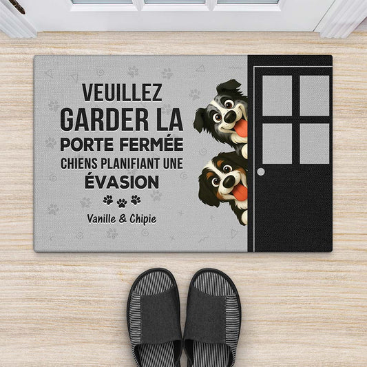 6016DFR2 paillasson chien personnalise veuillez garder la porte fermee 6016dkz5c