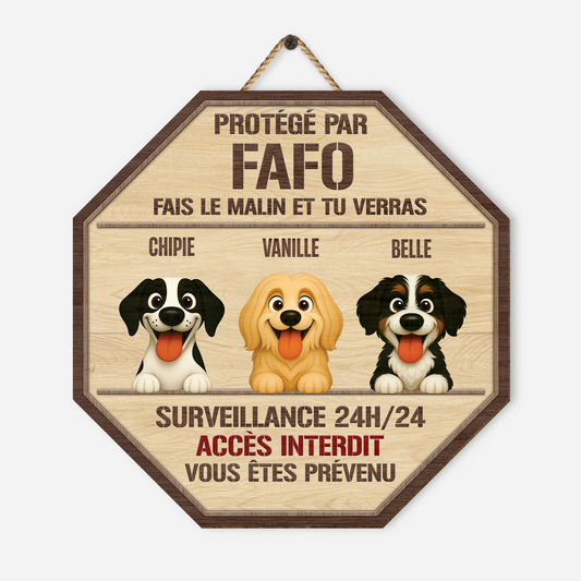 6021QFR1 plaque en bois personnalisee protege par le chien 6021qkt5c