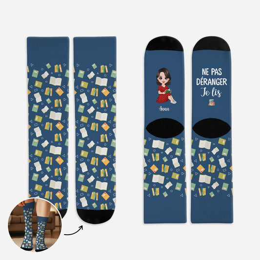 6037JFR1 chaussettes personnalisees femme je lis des livres ne pas deranger 6037j8mta