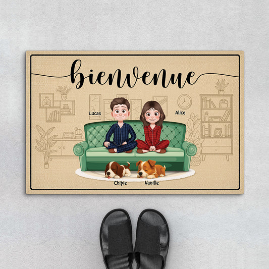 6039DFR1 paillasson chien personnalise bienvenue 6039d6hnc