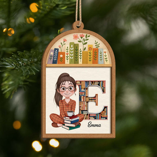 6042OFR1 ornement en bois a 2 couches personnalise pour femme et homme mes livres avec initiale du prenom 6042o6q5a