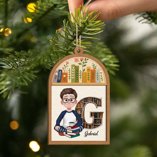 6042OFR2 ornement en bois a 2 couches personnalise pour femme et homme mes livres avec initiale du prenom 6042o6q5a