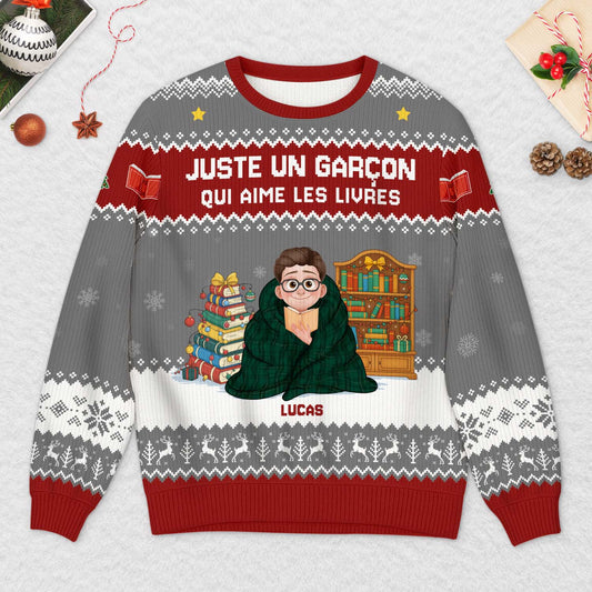 6044WFR2 pull de noel moche personnalise juste une fille qui aime les livres 6044w6qna