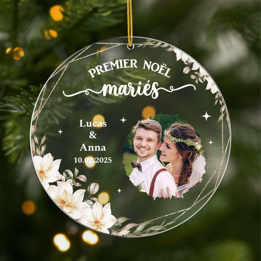 6066OFR1 ornement acrylique personnalise couple avec photo premier noel maries 6066okt5g