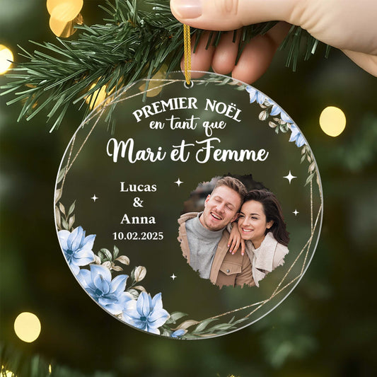 6066OFR2 ornement acrylique personnalise couple avec photo premier noel maries 6066okt5g