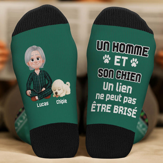 6069JFR2 chaussettes personnalisees une fille et son chien 6069jktmc