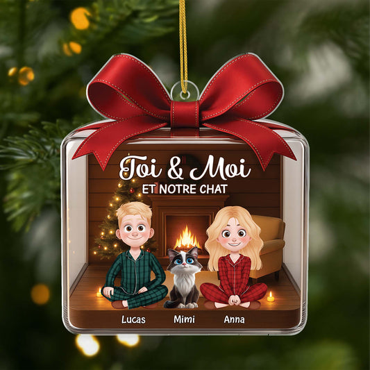 6075OFR1 ornement de noel acrylique personnalise couple toi moi et le chat 6075o6mtd