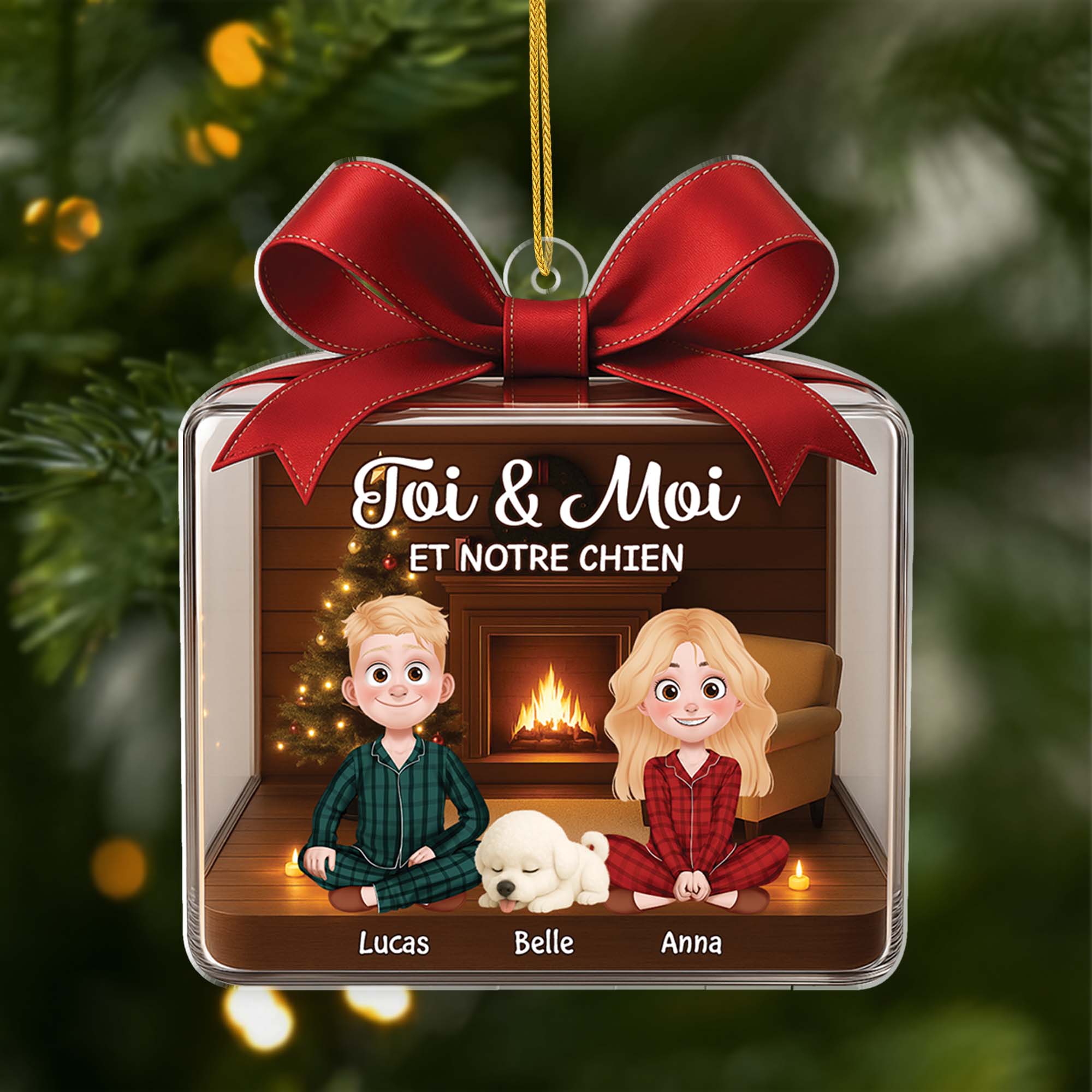6075OFR1 ornement de noel acrylique personnalise couple toi moi et le chien 6075o6mtc