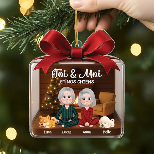 6075OFR2 ornement de noel acrylique personnalise couple toi moi et le chien 6075o6mtc
