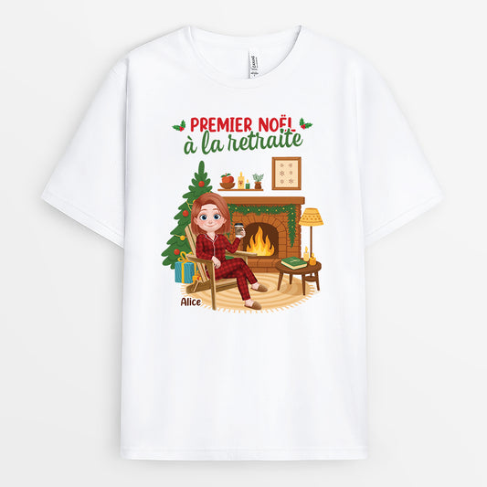 6095AFR1 t shirt personnalise pour femme et homme premier noel a la retraite 6095atlna