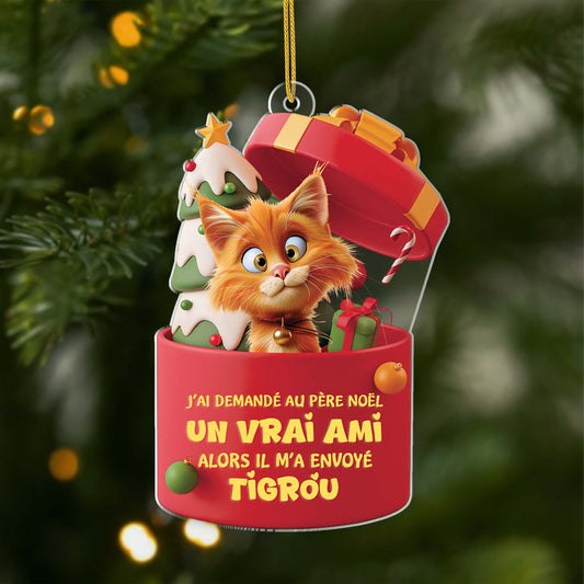 6098OFR1 effet dimpression 3d ornement acrylique personnalise pere noel a envoye un chat 6098oklad