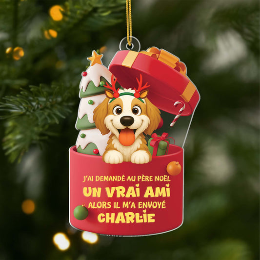 6098OFR1 effet dimpression 3d ornement acrylique personnalise pere noel a envoye un chien 6098oklac