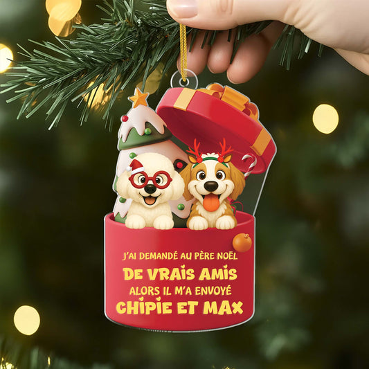 6098OFR2 effet dimpression 3d ornement acrylique personnalise pere noel a envoye un chien 6098oklac
