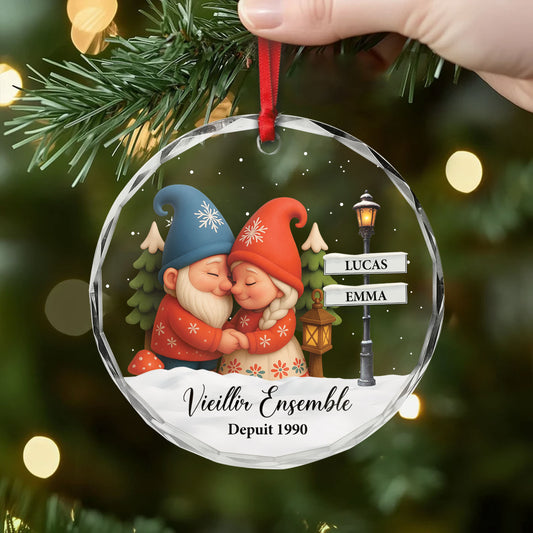 6104OFR2 ornement noel en verre personnalise vieillir ensemble couple gnome 6104o8v5g