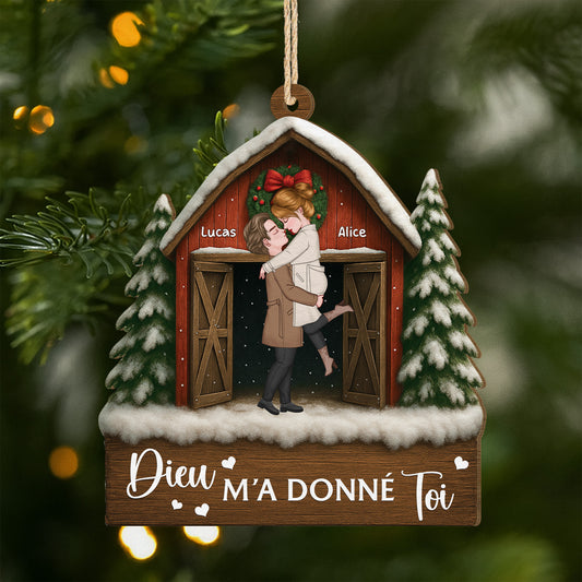 6105OFR1 ornement noel en bois a 1 couche personnalise couple dieu m_a donne toi 6105okqmg