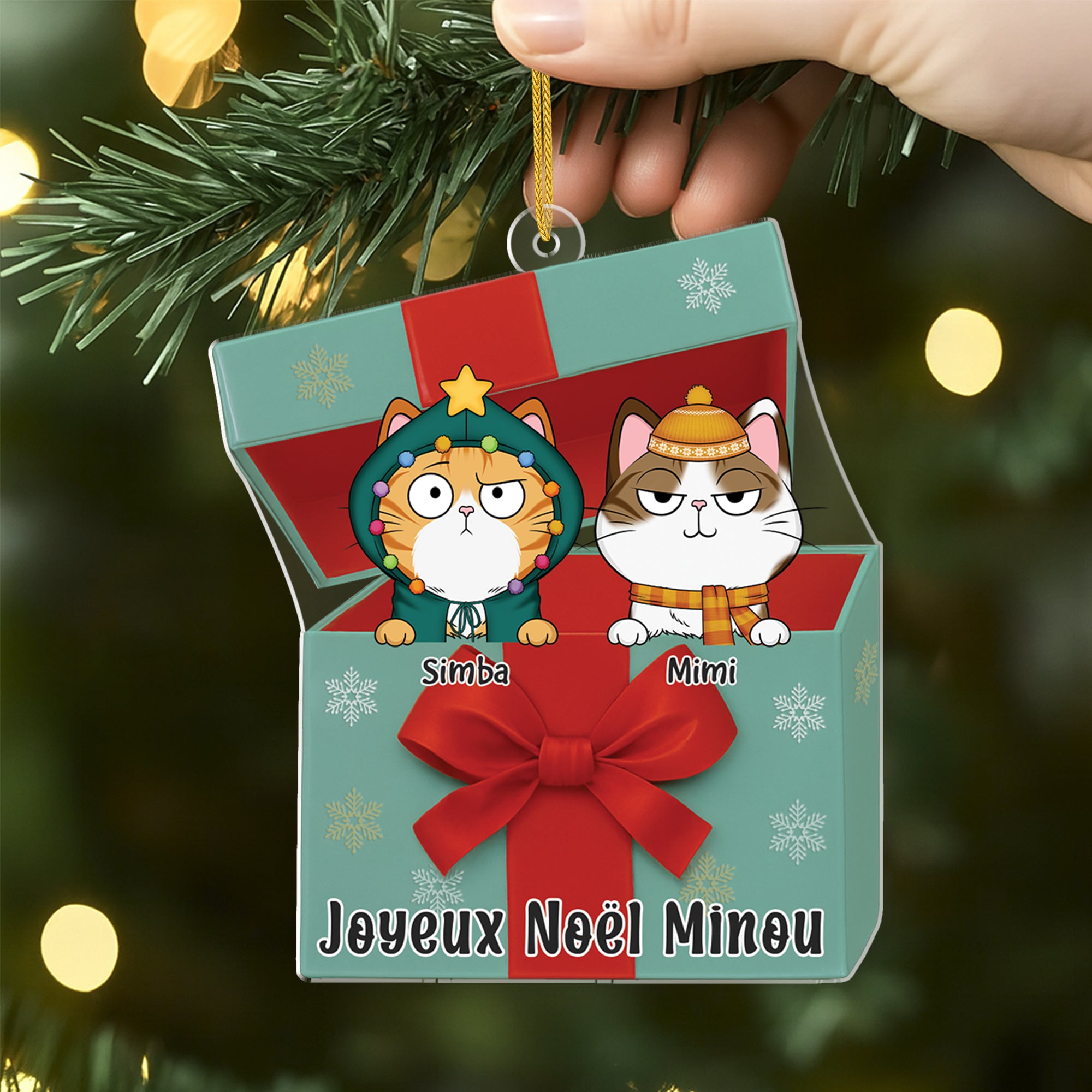6106OFR2 effet dimpression 3d ornement acrylique personnalise avec chat joyeux noel minou 6106oktnd