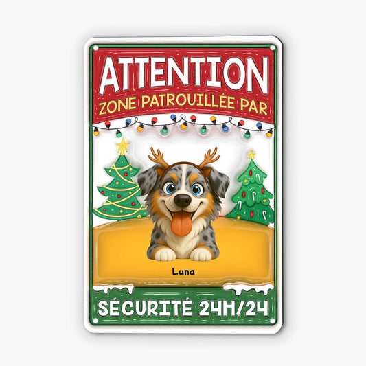6121EFR2 effet dimpression 3d plaque en metal personnalisee de noel zone patrouillee par chien 6121etyac