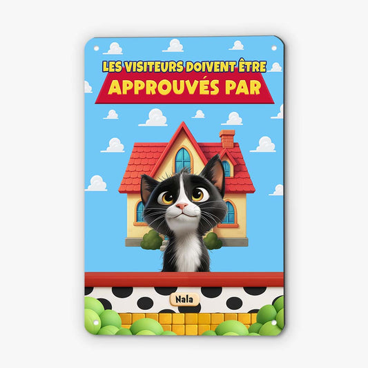 6126EFR2 plaque en metal personnalisee les visiteurs doivent etre approuves par chat 6126ekmzd