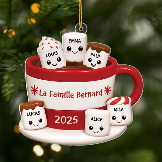 6134OFR1 ornement noel acrylique personnalise famille chocolat chaud a la guimauve 6134ottni