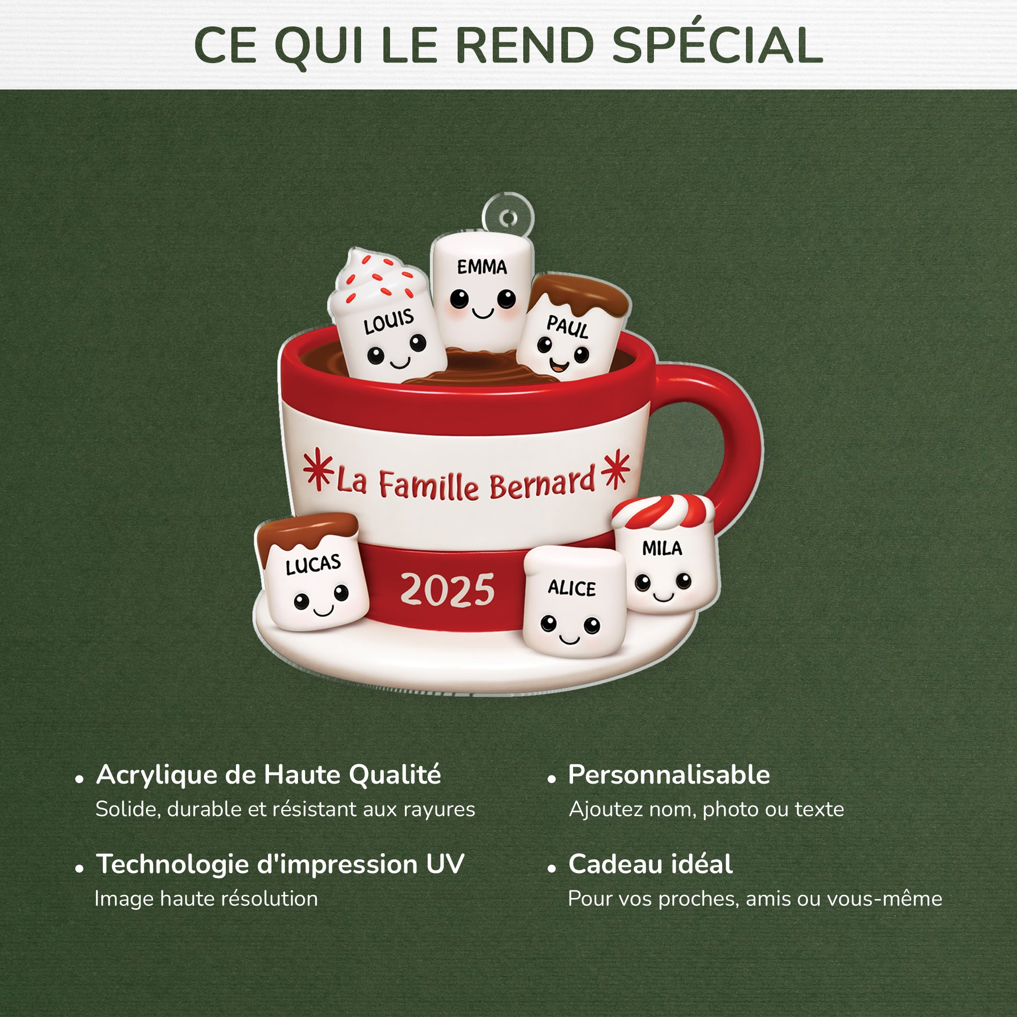 6134OFR4 ornement noel acrylique personnalise famille chocolat chaud a la guimauve 6134ottni