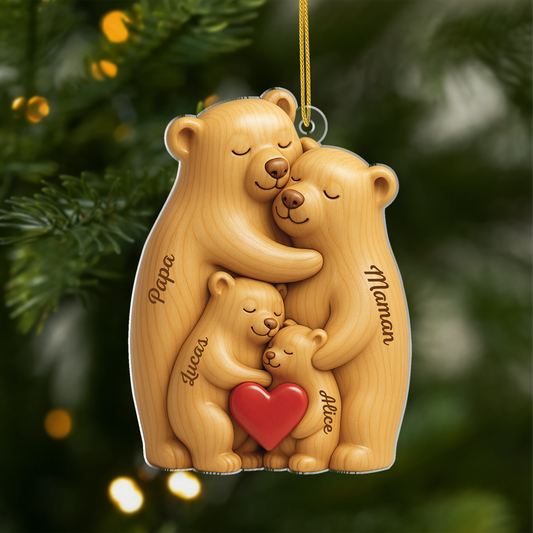 6147OFR1 effet dimpression 3d ornement noel acrylique personnalise jolie famille ours 6147o65ti