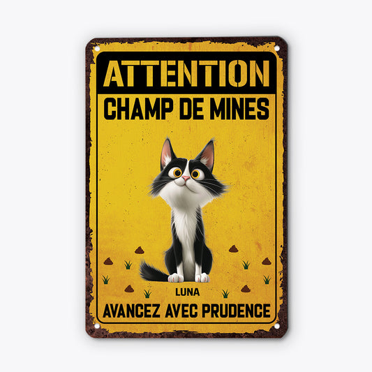 6157EFR1 plaque en metal personnalisee avec chat attention champ de mines 6157e8kzd