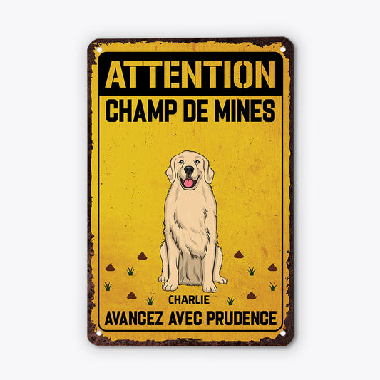 6157EFR1 plaque en metal personnalisee avec chien attention champ de mines 6157e8kzc