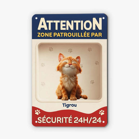 6158EFR2 plaque en metal personnalisee zone patrouillee par chats 6158e