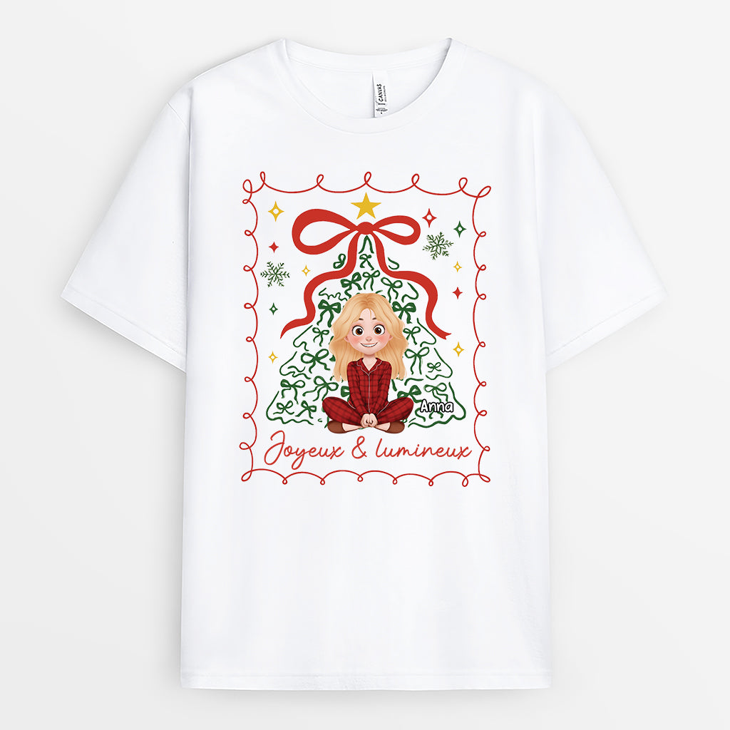 6164AFR1 t shirt personnalise noel pour femme et homme joyeux et lumineux 6164akmca