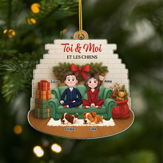 6168OFR1 effet dimpression 3d ornement noel acrylique personnalise couple toi et moi et nos chiens 6168o