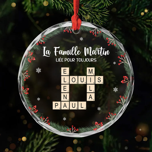 6173OFR1 ornement noel en verre personnalise famille lies pour toujours avec mots croises 6173okvci