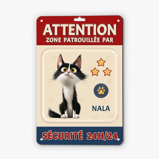 6177EFR1 plaque en metal personnalisee zone patrouillee par mon chat 6177e8tnd