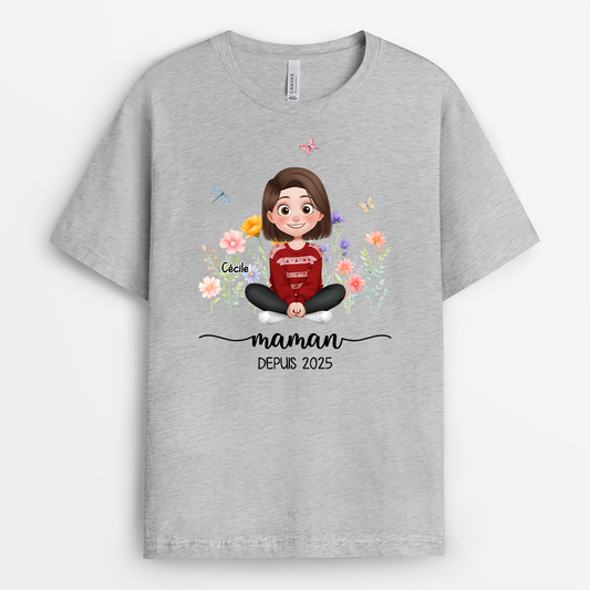 6178AFR2 t shirt personnalise pour papa et maman maman avec fleur 6178a3tcb