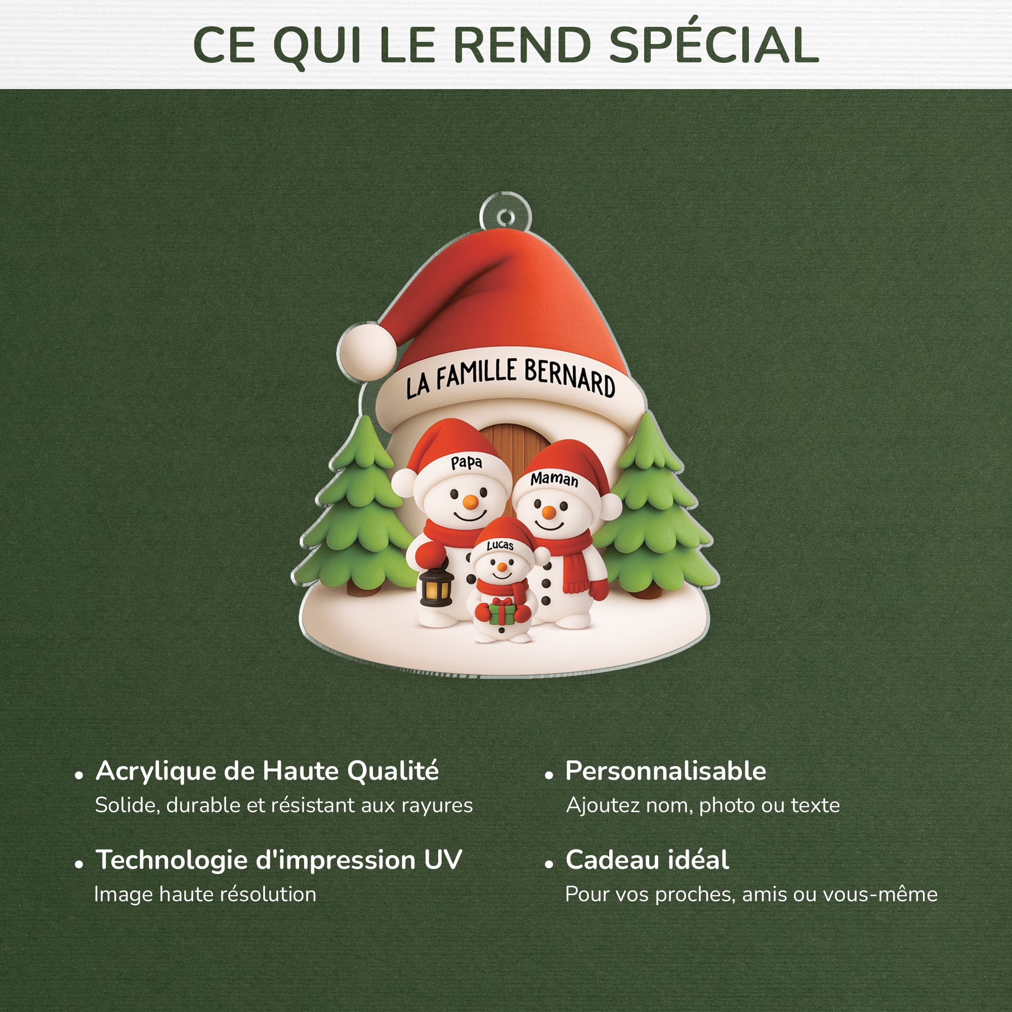 6187OFR4 effet dimpression 3d ornement noel acrylique personnalise famille joli bonhomme de neige 6187oklni
