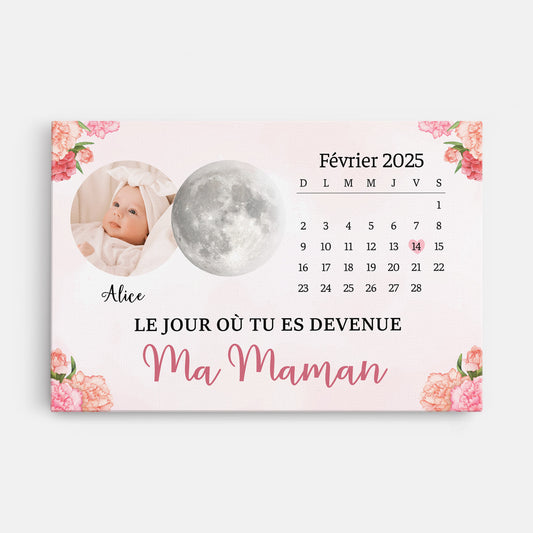 6205CFR1 toile personnalisee calendrier avec photo et phase de lune devenir ma maman papa 6205c3tta