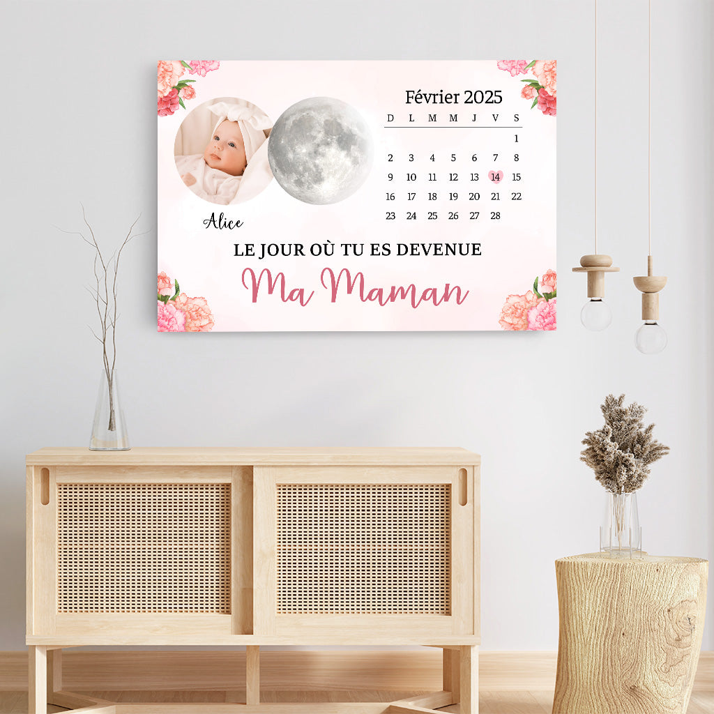 6205CFR3 toile personnalisee calendrier avec photo et phase de lune devenir ma maman papa 6205c3tta
