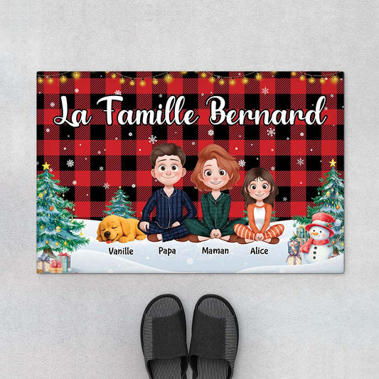 6254DFR1 paillasson personnalise a carreaux notre famille avec chat et chien 6254dk6ti