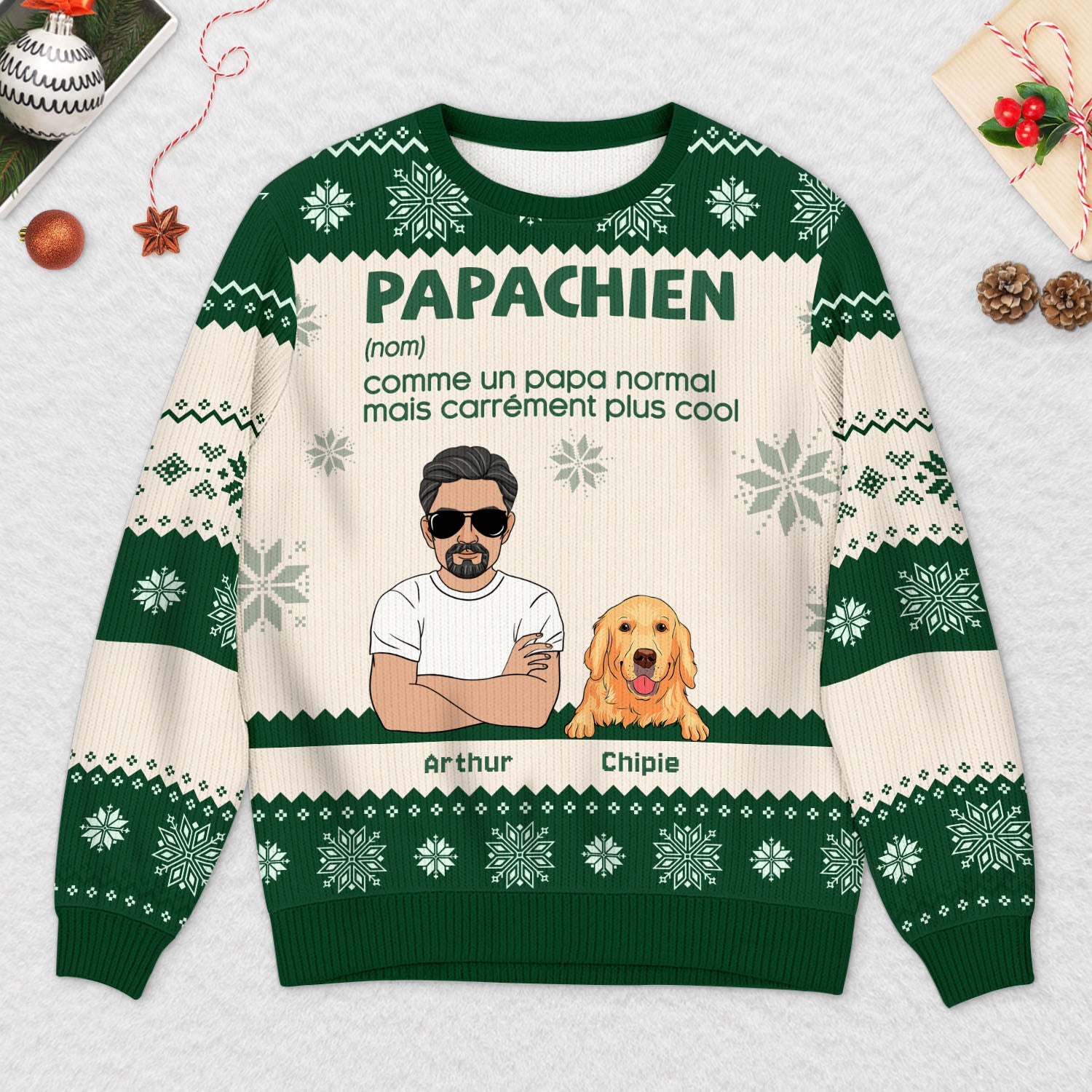 6261WFR2 pull de noel moche personnalise papa chien cool 6261wkv5c