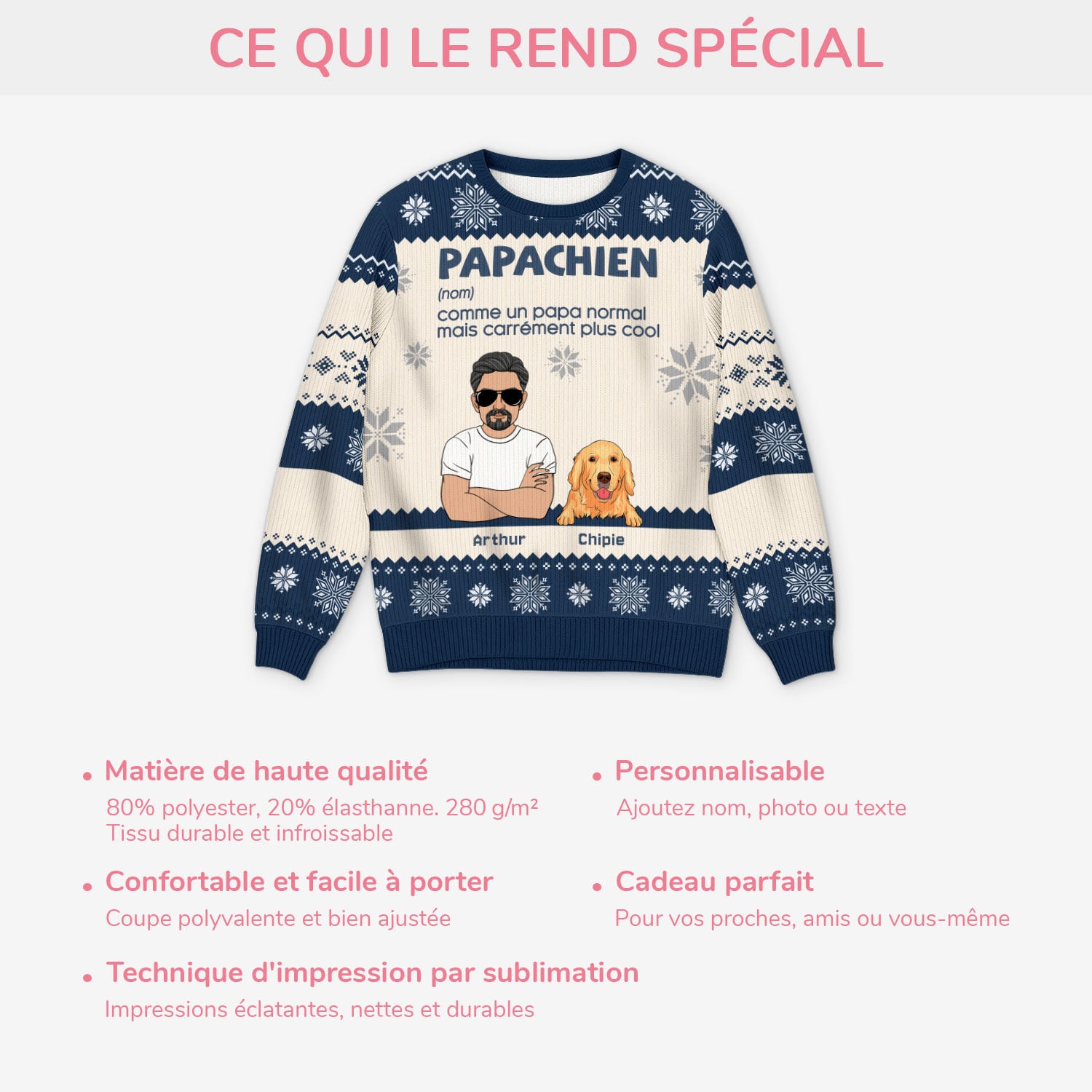 6261WFR5 pull de noel moche personnalise papa chien cool 6261wkv5c