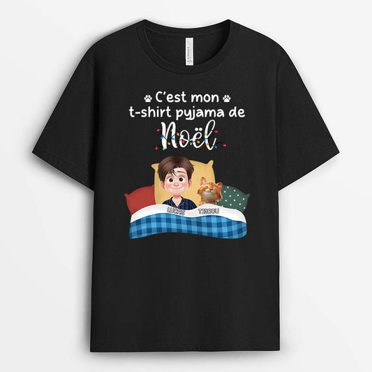 6264AFR1 t shirt personnalise pour dormir mon t shirt pyjama de noel avec chat 6264a3mmd