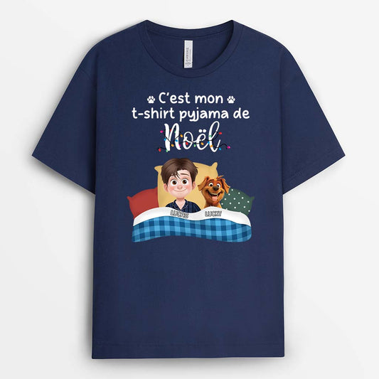 6264AFR2 t shirt personnalise pour dormir mon t shirt pyjama de noel avec chien 6264a3mmc