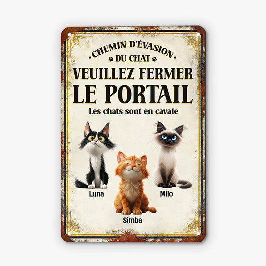 6267EFR1 plaque en metal personnalise avec chat veuillez fermer le portail 6267e8qmd